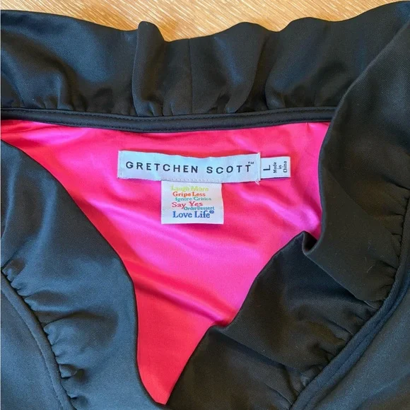 Gretchen Scott Designs Black Midi Dress with Ruffle Neckline - Picture 5 of 7